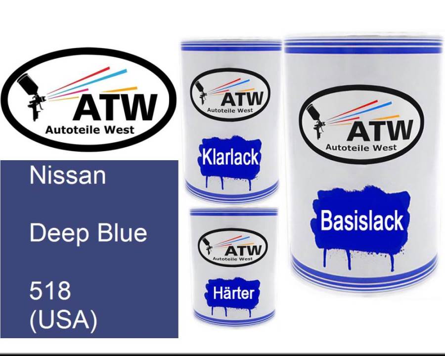 Nissan, Deep Blue, 518 (USA): 500ml Lackdose + 500ml Klarlack + 250ml Härter - Set, von ATW Autoteile West.